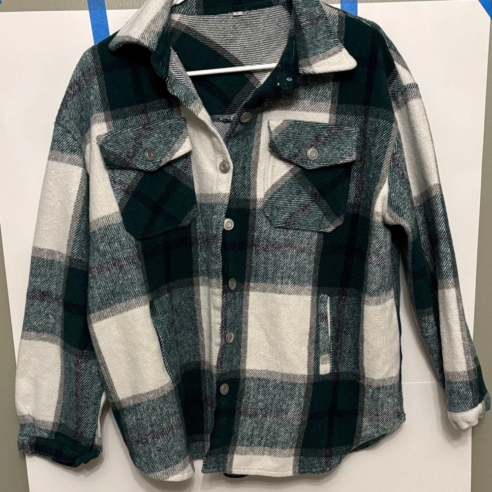 Plaid Button-Up Shacket - Picture 1 of 3